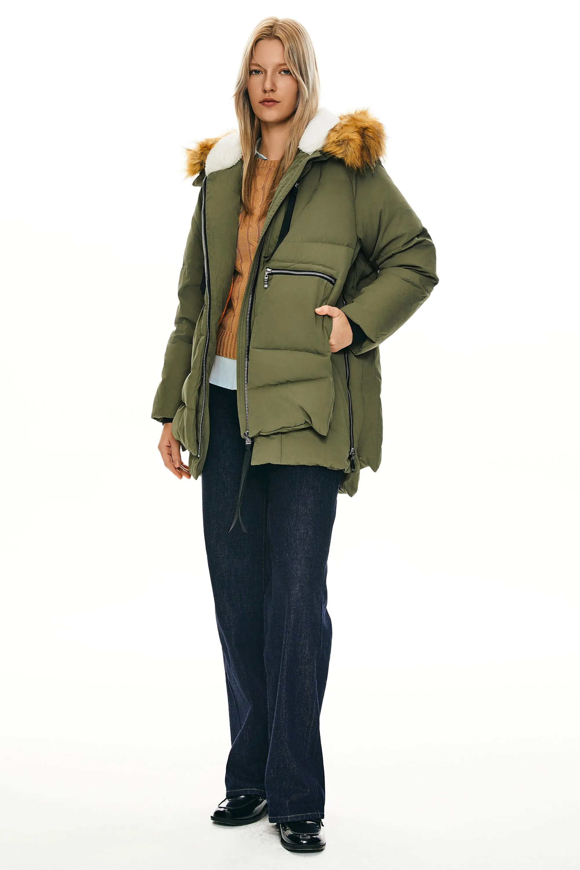 092 Classics Thickened Down Jacket with Faux Fur Hood