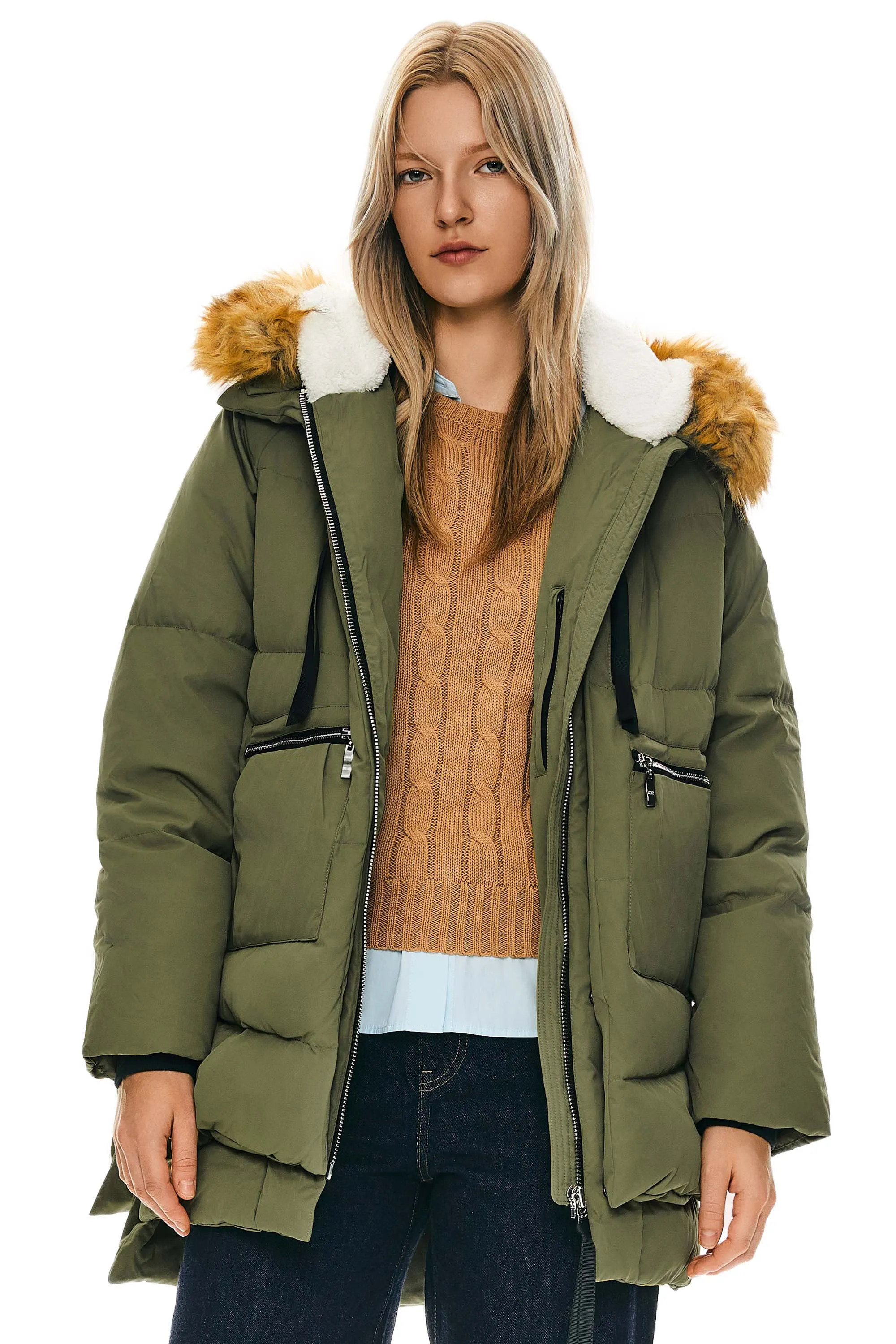 092 Classics Thickened Down Jacket with Faux Fur Hood