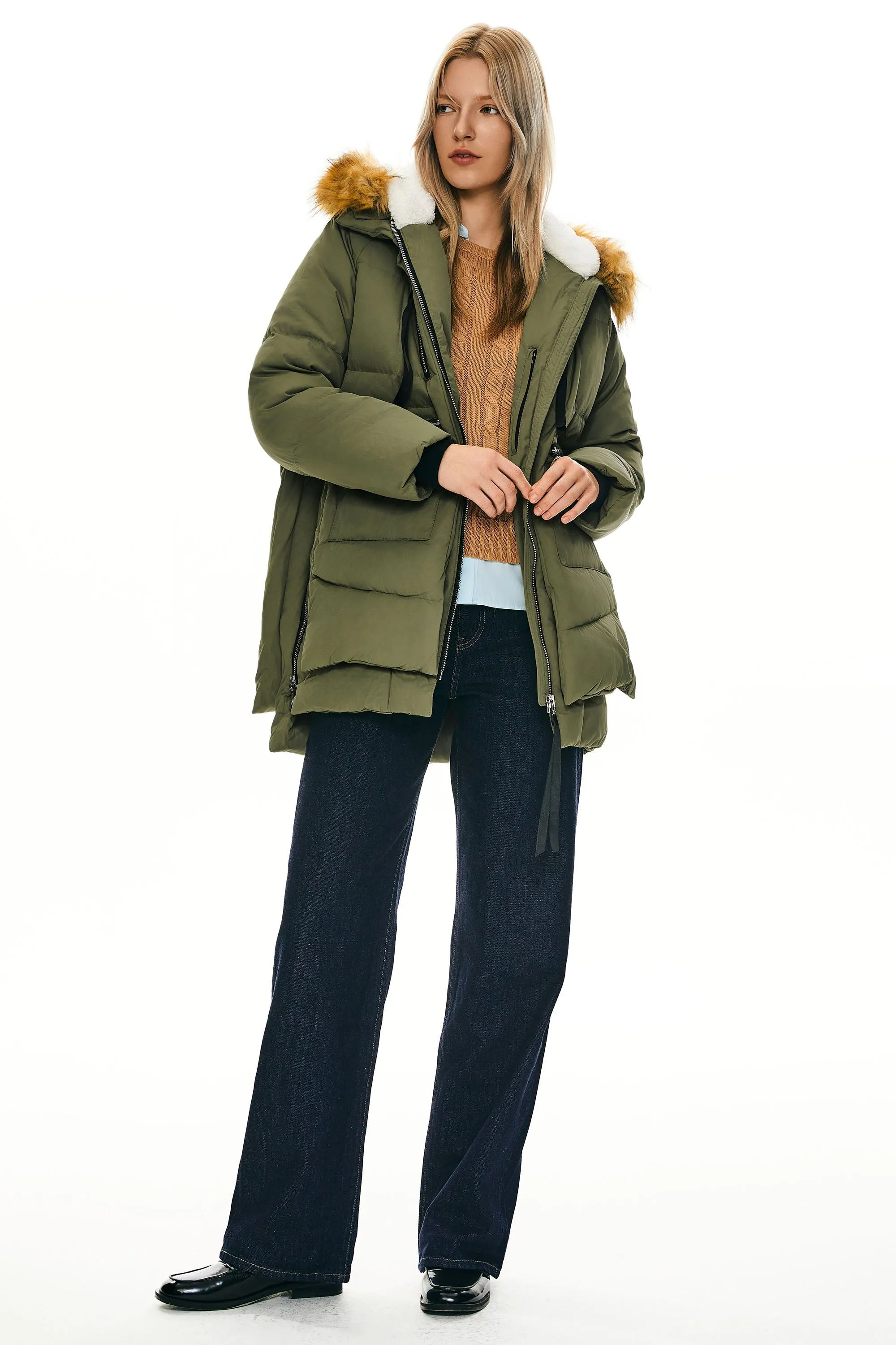 092 Classics Thickened Down Jacket with Faux Fur Hood