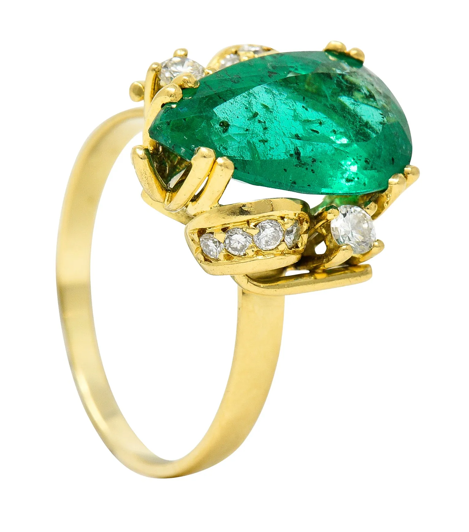 1960's Vintage 3.06 CTW Brazilian Emerald Diamond 18 Karat Yellow Gold Gemstone Ring GIA