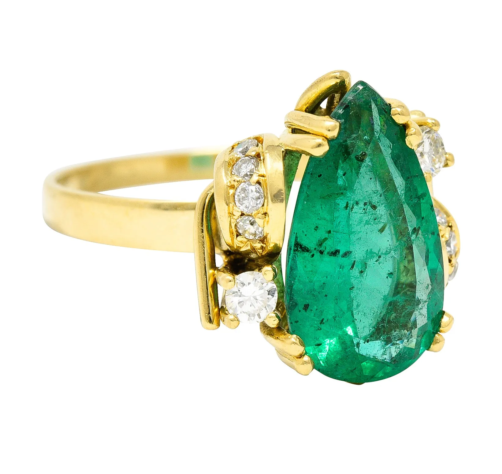 1960's Vintage 3.06 CTW Brazilian Emerald Diamond 18 Karat Yellow Gold Gemstone Ring GIA