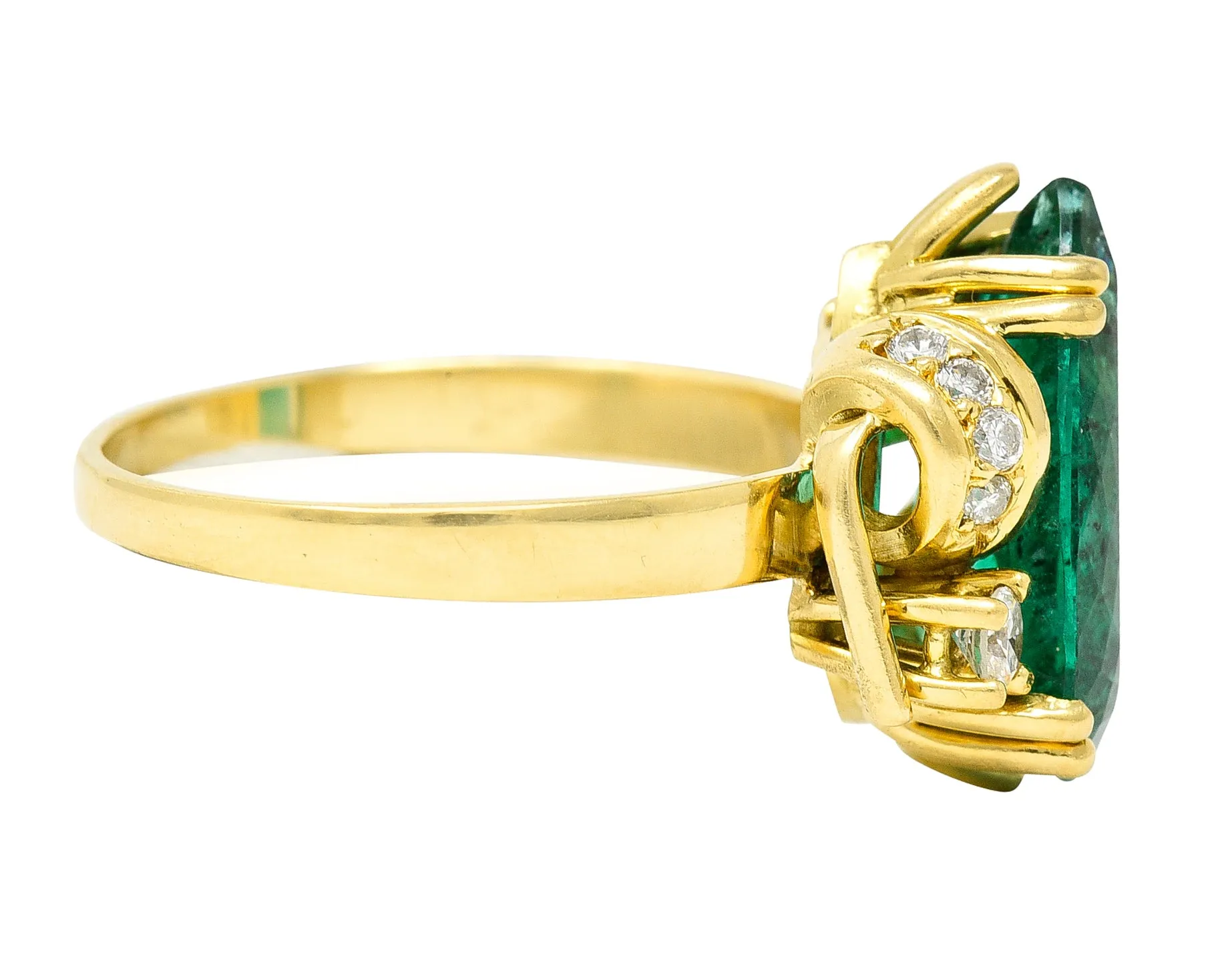 1960's Vintage 3.06 CTW Brazilian Emerald Diamond 18 Karat Yellow Gold Gemstone Ring GIA