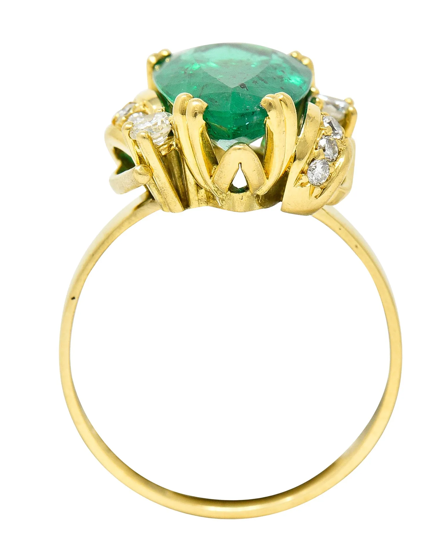 1960's Vintage 3.06 CTW Brazilian Emerald Diamond 18 Karat Yellow Gold Gemstone Ring GIA