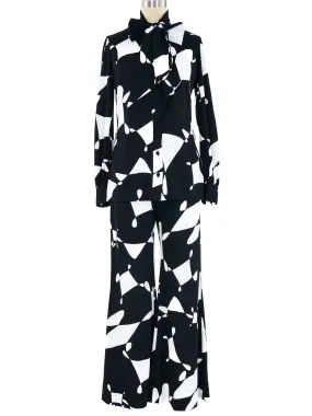 1970s Graphic Black and White Pant Ensemble