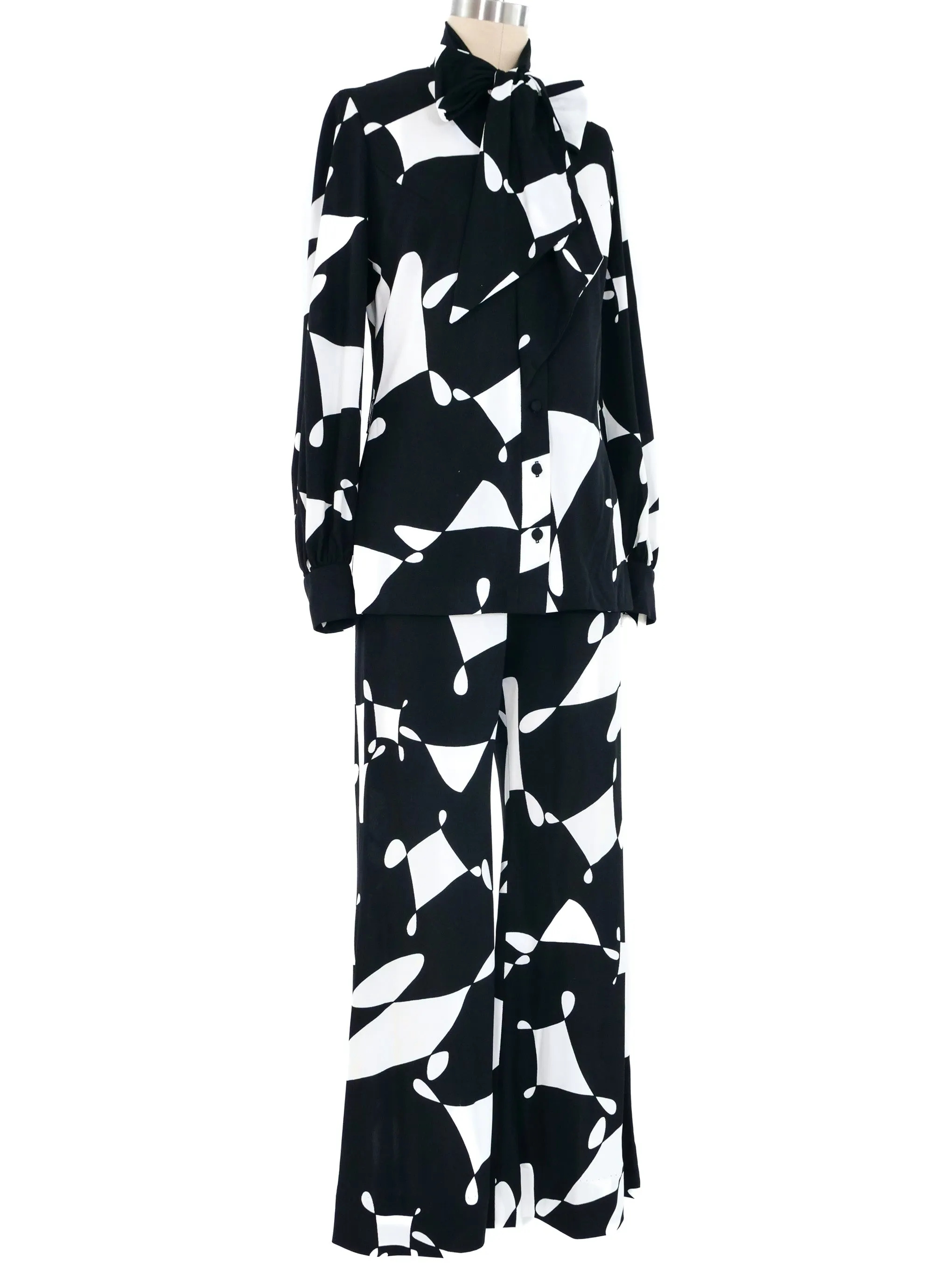 1970s Graphic Black and White Pant Ensemble