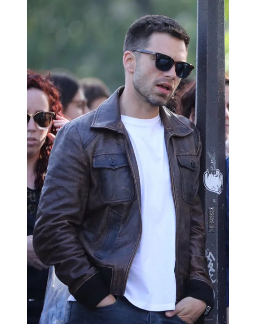 355 Sebastian Stan Jacket | Brown Leather Jacket | Film Jacket | 45% OFF