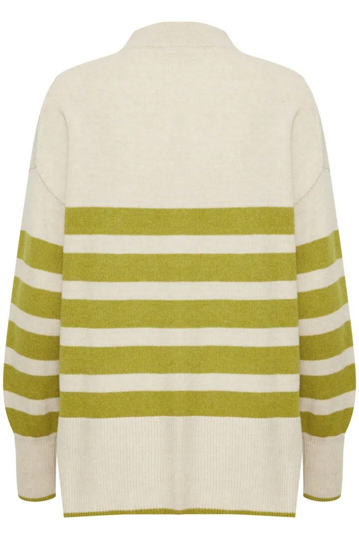 4176- Striped Knit Jumper- Green/Beige- Fransa