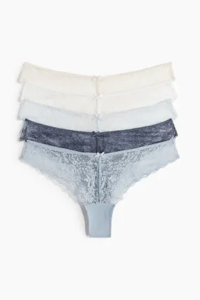 5-pack lace Brazilian briefs - Low waist - Pigeon blue/Light blue - Ladies | H&M GB