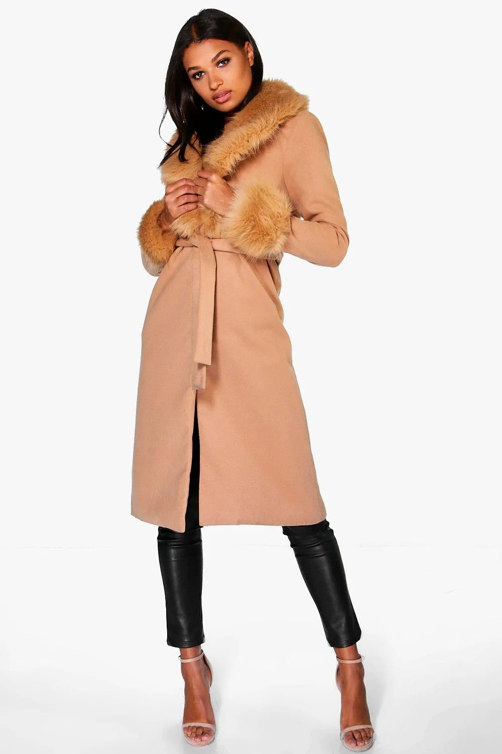 Amelie Faux Fur Cuff and Collar Coat