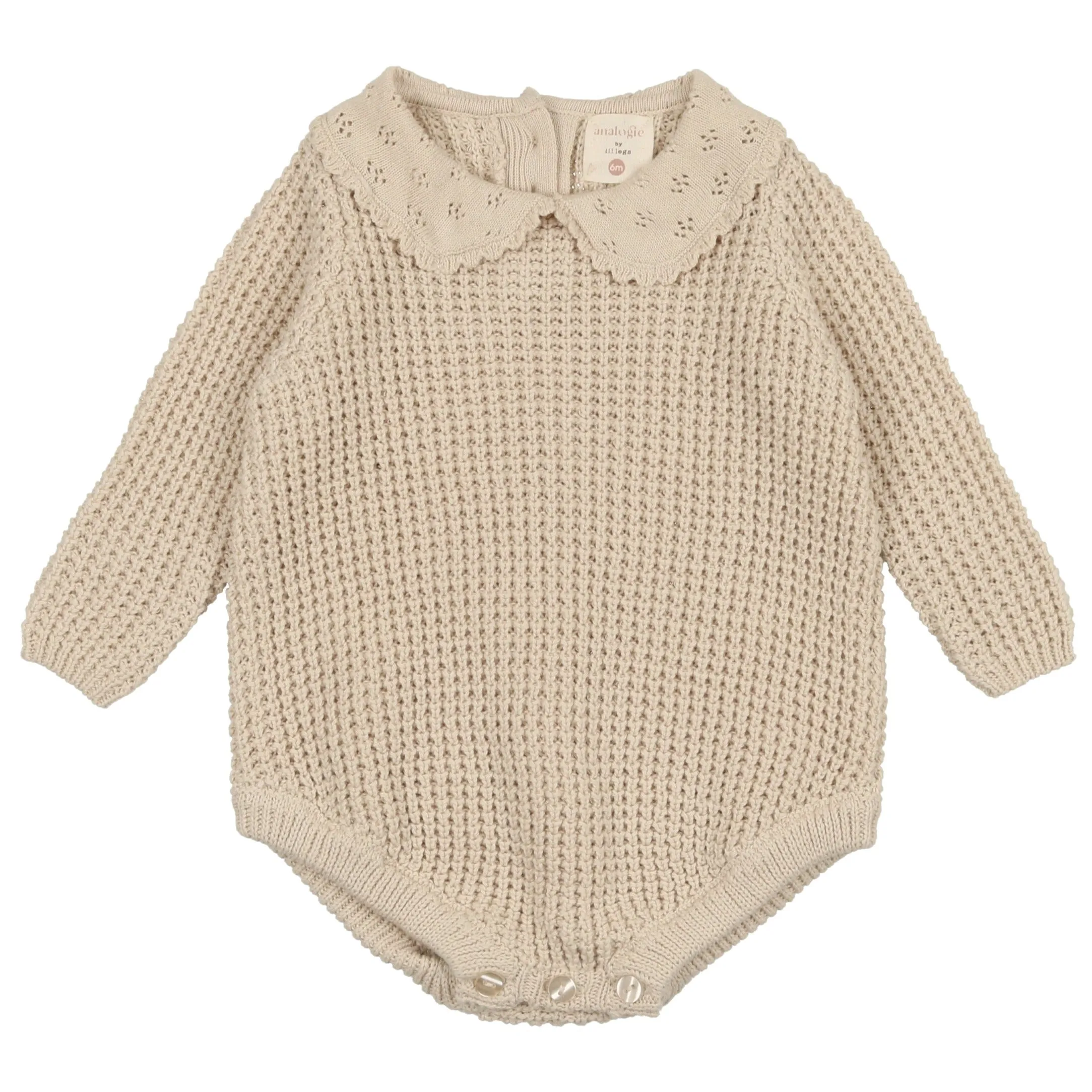 Analogie by Lil Legs Natural Pointelle Collar Knit Romper