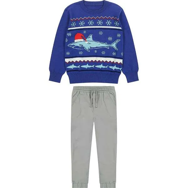 Andy & Evan Shark Jacquard Holiday Sweater Set, Blue