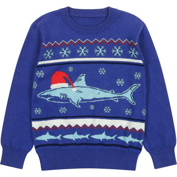 Andy & Evan Shark Jacquard Holiday Sweater Set, Blue