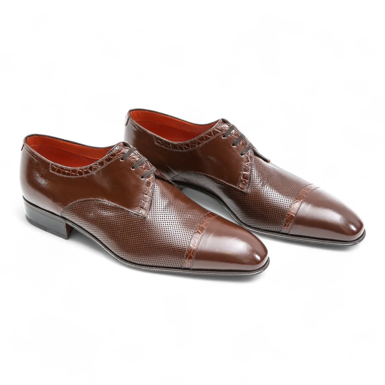 Artioli Mariano Men's Shoes Perforated Kangaroo Leather / Alligator Derby Oxfords (ART1021)