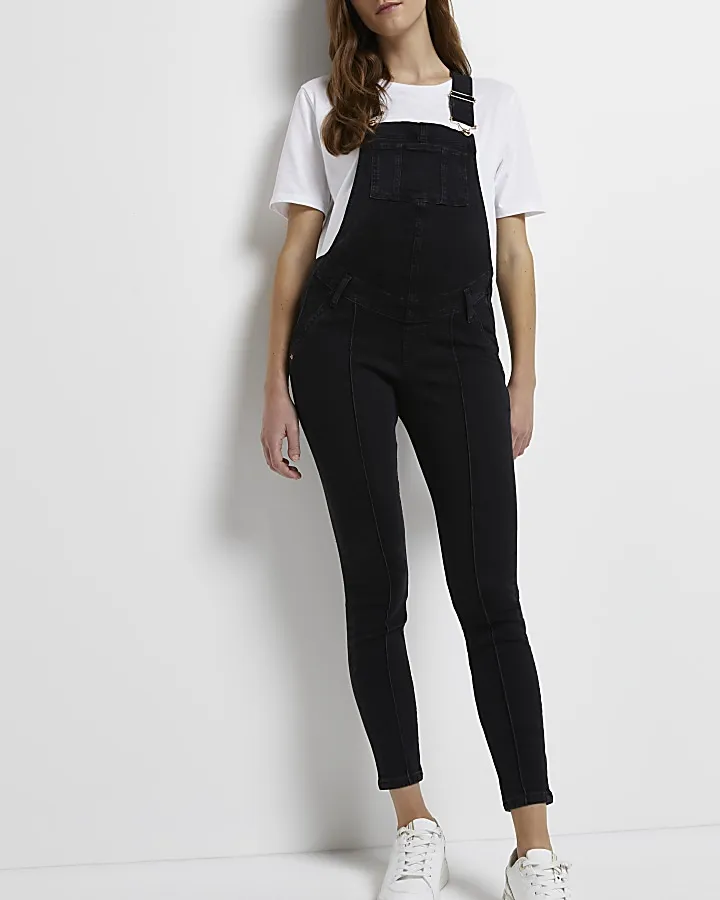 Black denim maternity dungarees