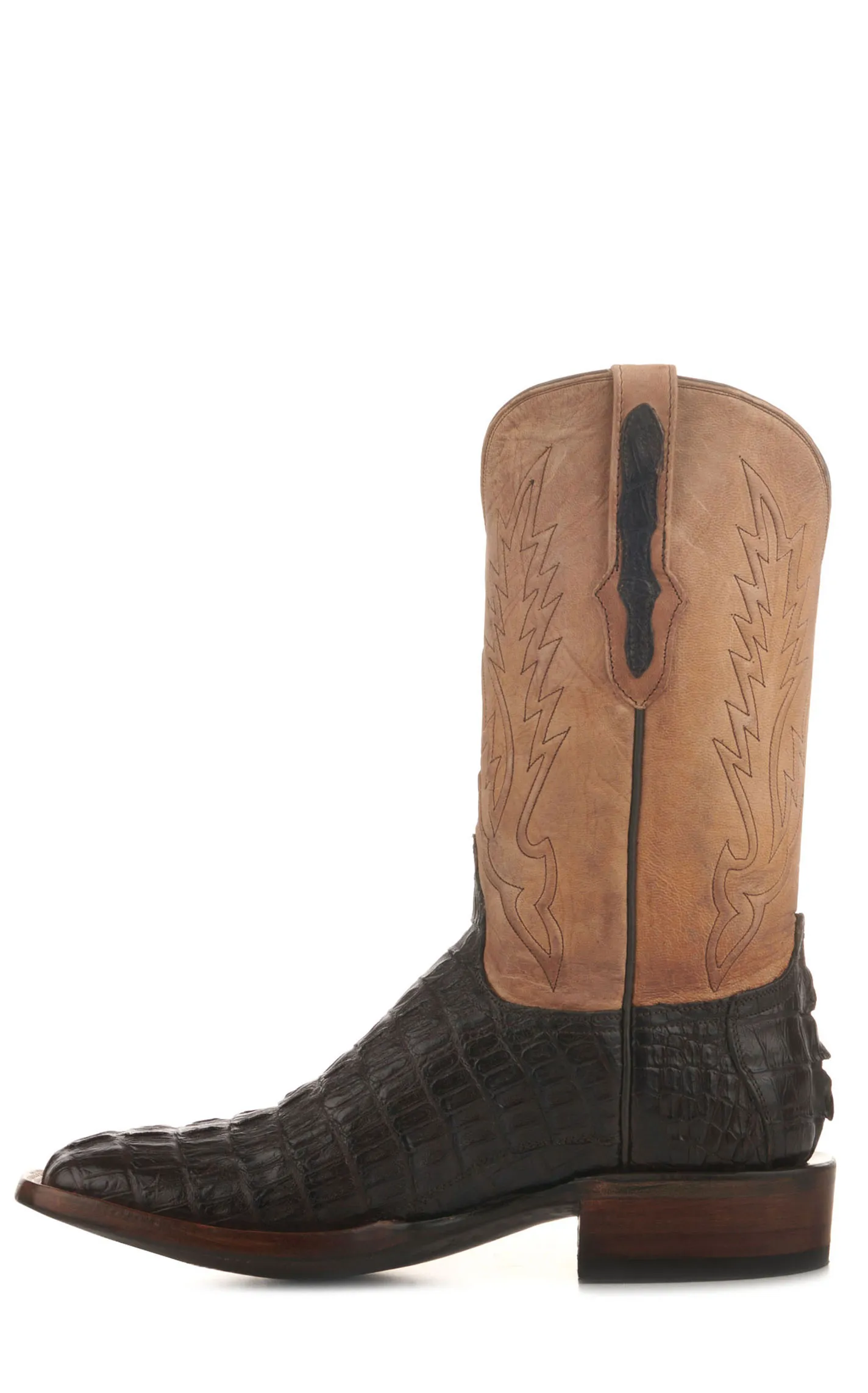 Black Jack Men's Tan Maddog and Chocolate Caiman Tail Square Toe Exotic Cowboy Boots