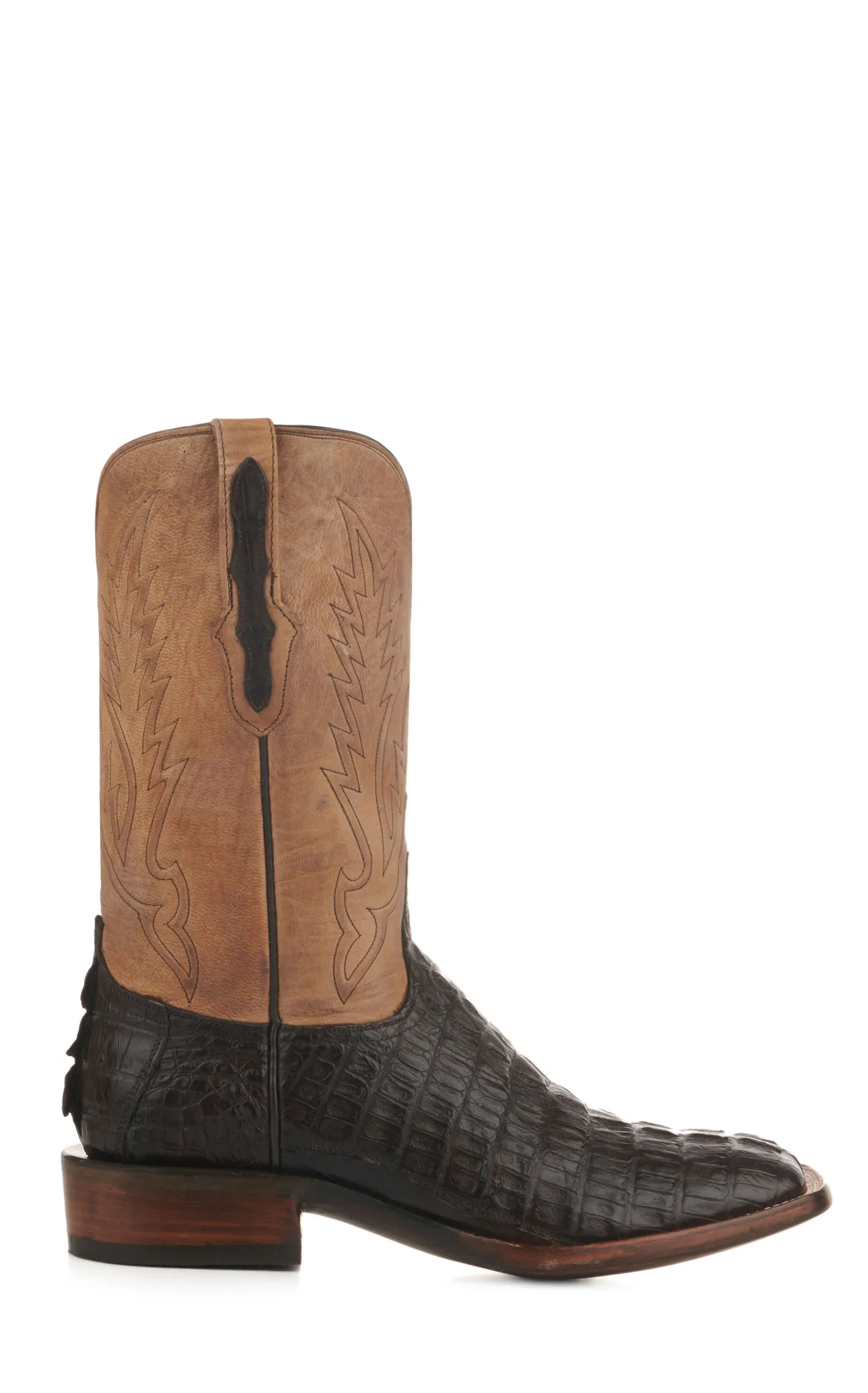 Black Jack Men's Tan Maddog and Chocolate Caiman Tail Square Toe Exotic Cowboy Boots