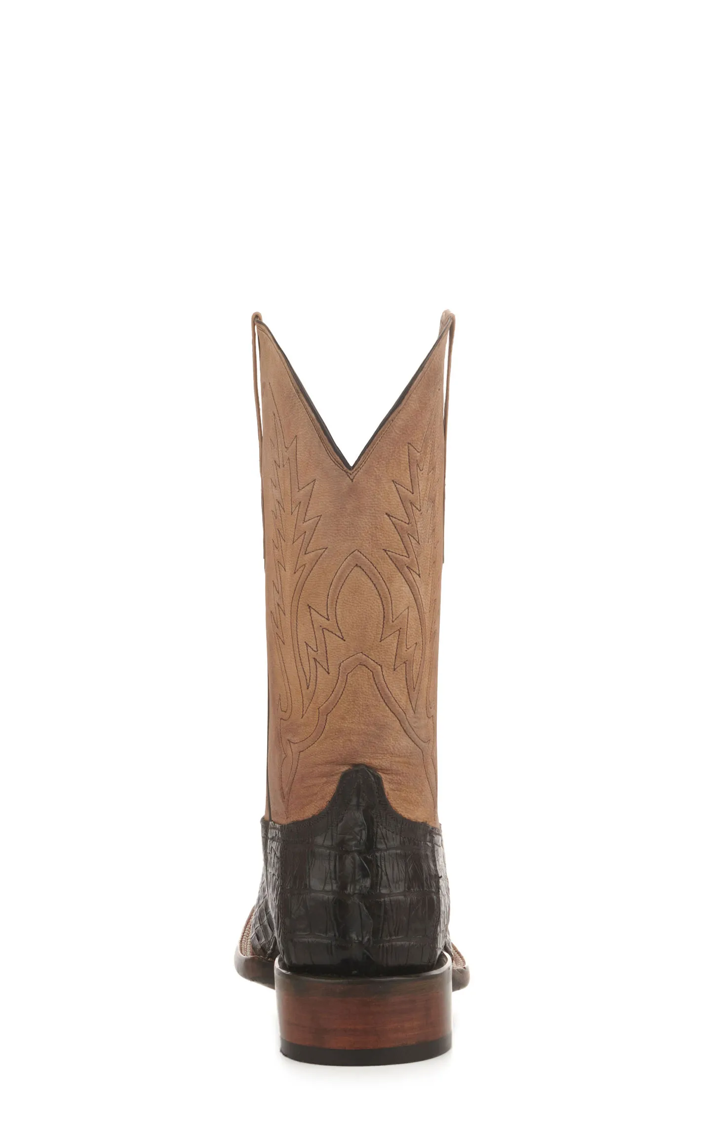 Black Jack Men's Tan Maddog and Chocolate Caiman Tail Square Toe Exotic Cowboy Boots