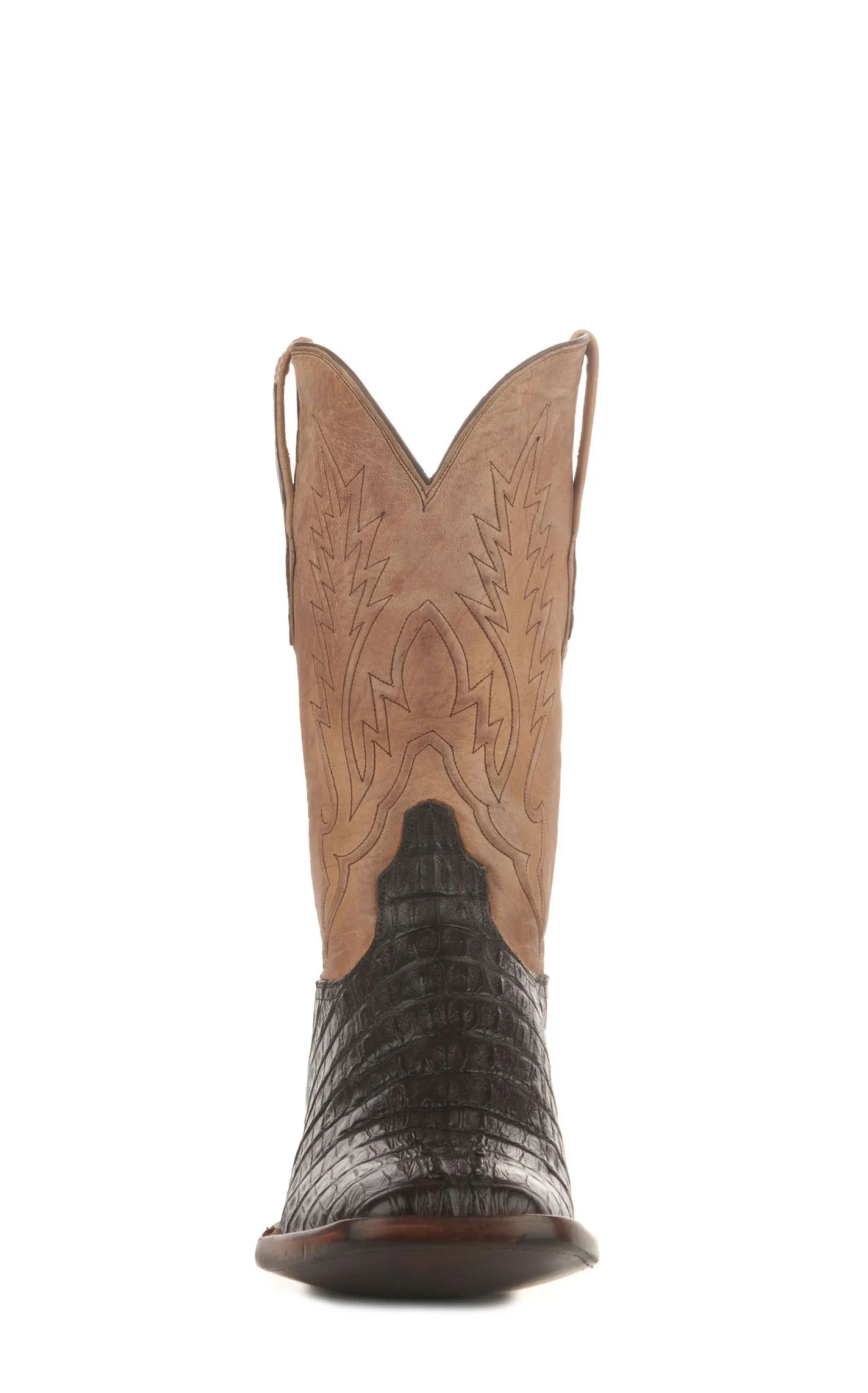 Black Jack Men's Tan Maddog and Chocolate Caiman Tail Square Toe Exotic Cowboy Boots