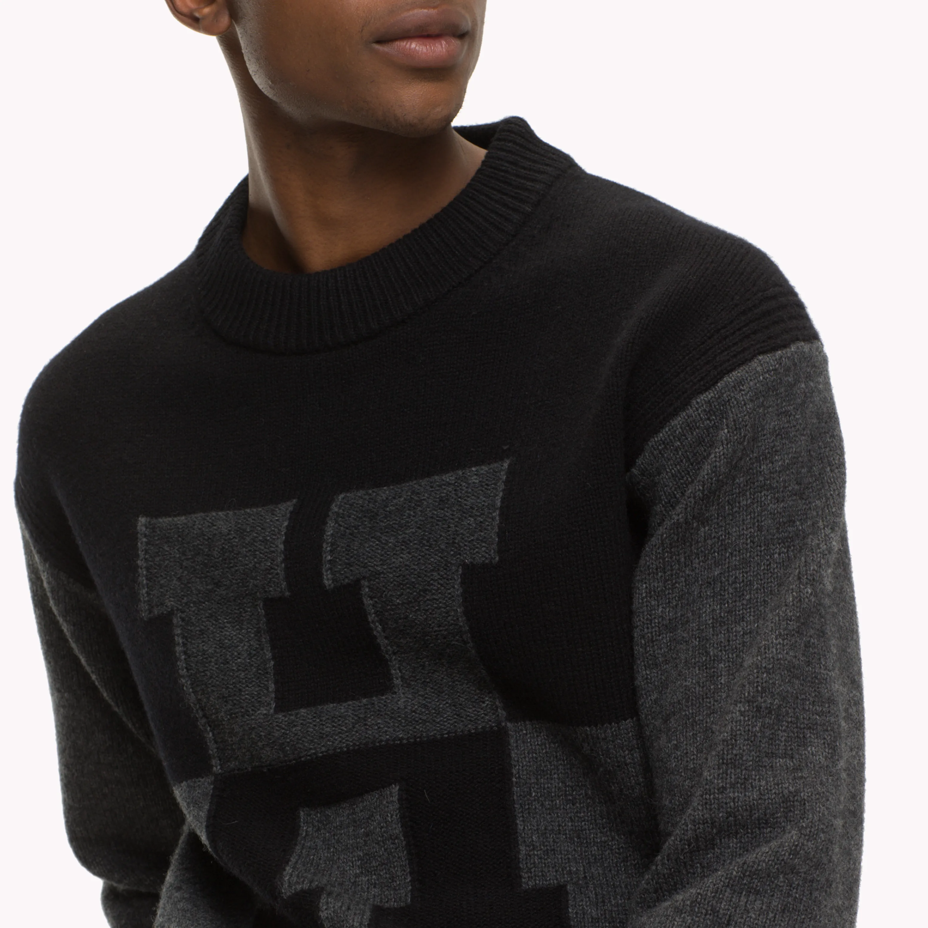 Black Oversized Monogram Wool Blend Jumper | Sweatshirts & Hoodies | Tommy Hilfiger