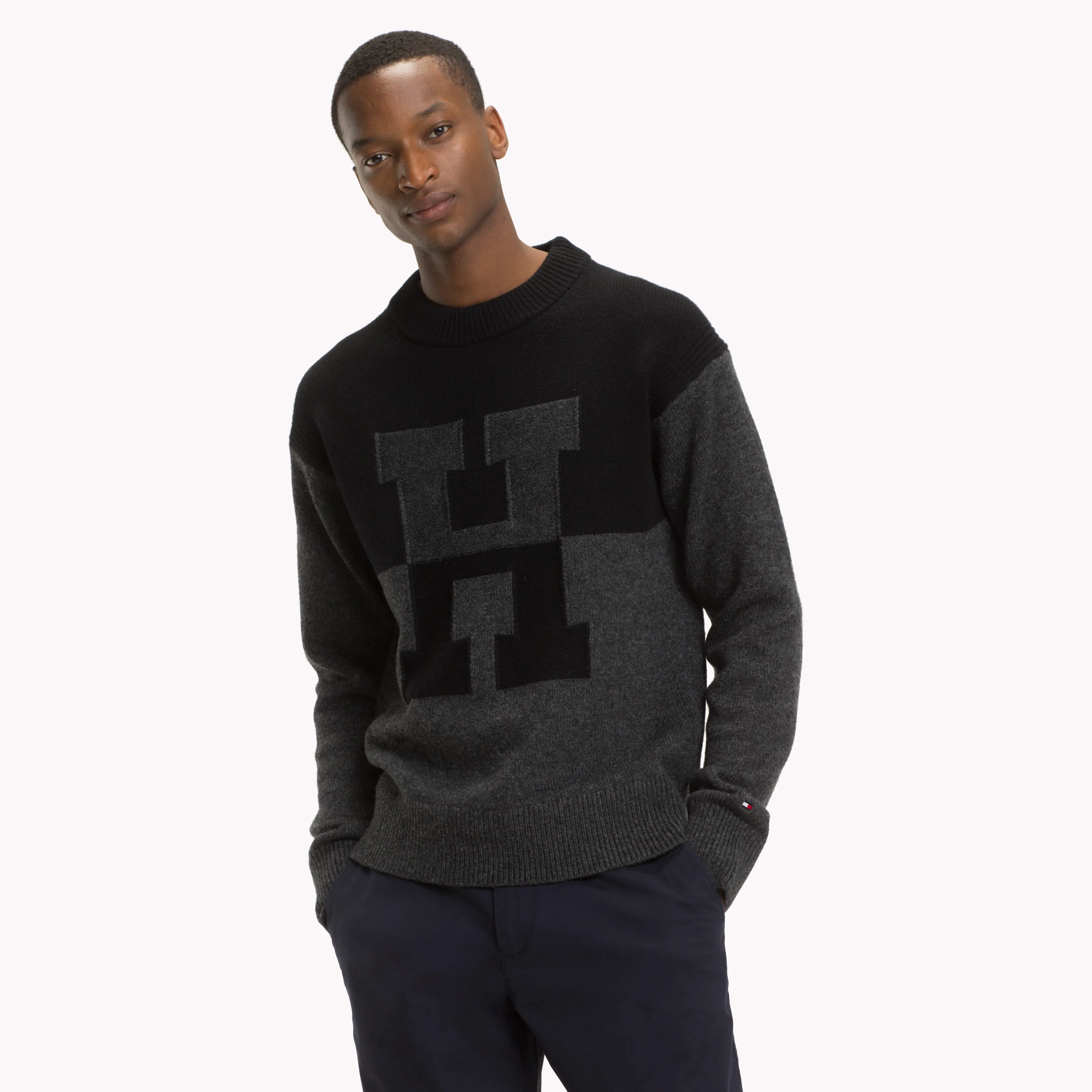 Black Oversized Monogram Wool Blend Jumper | Sweatshirts & Hoodies | Tommy Hilfiger