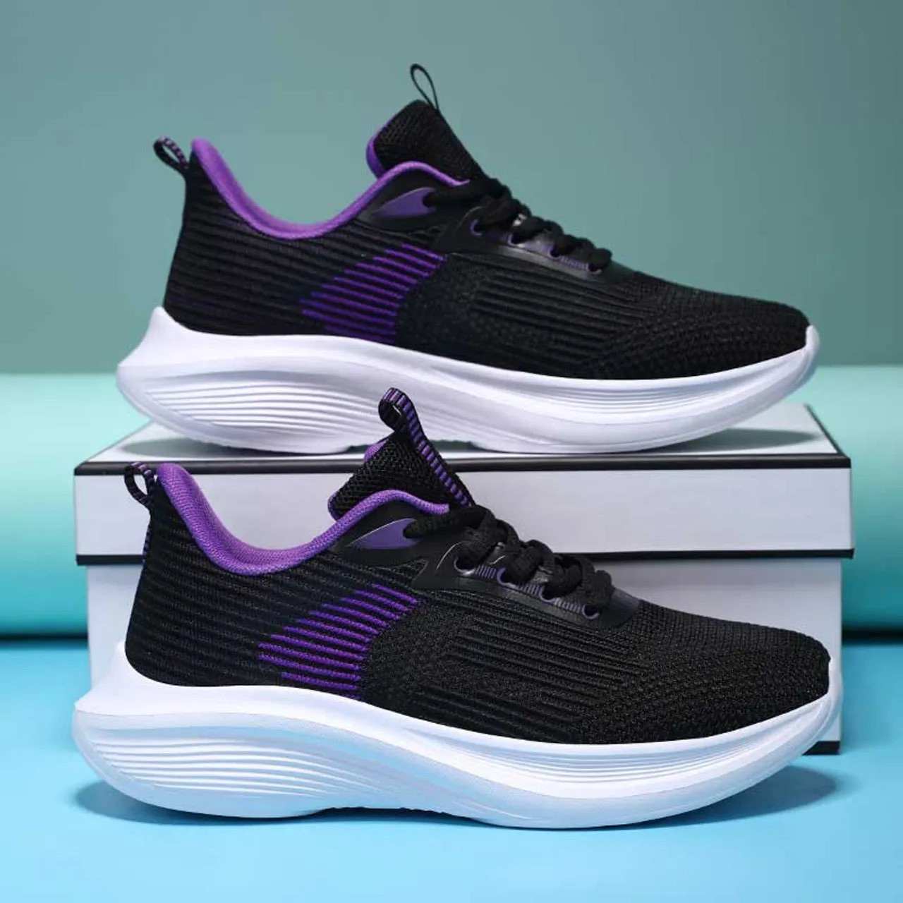 Black purple flyknit pattern stripe texture shoe sneaker