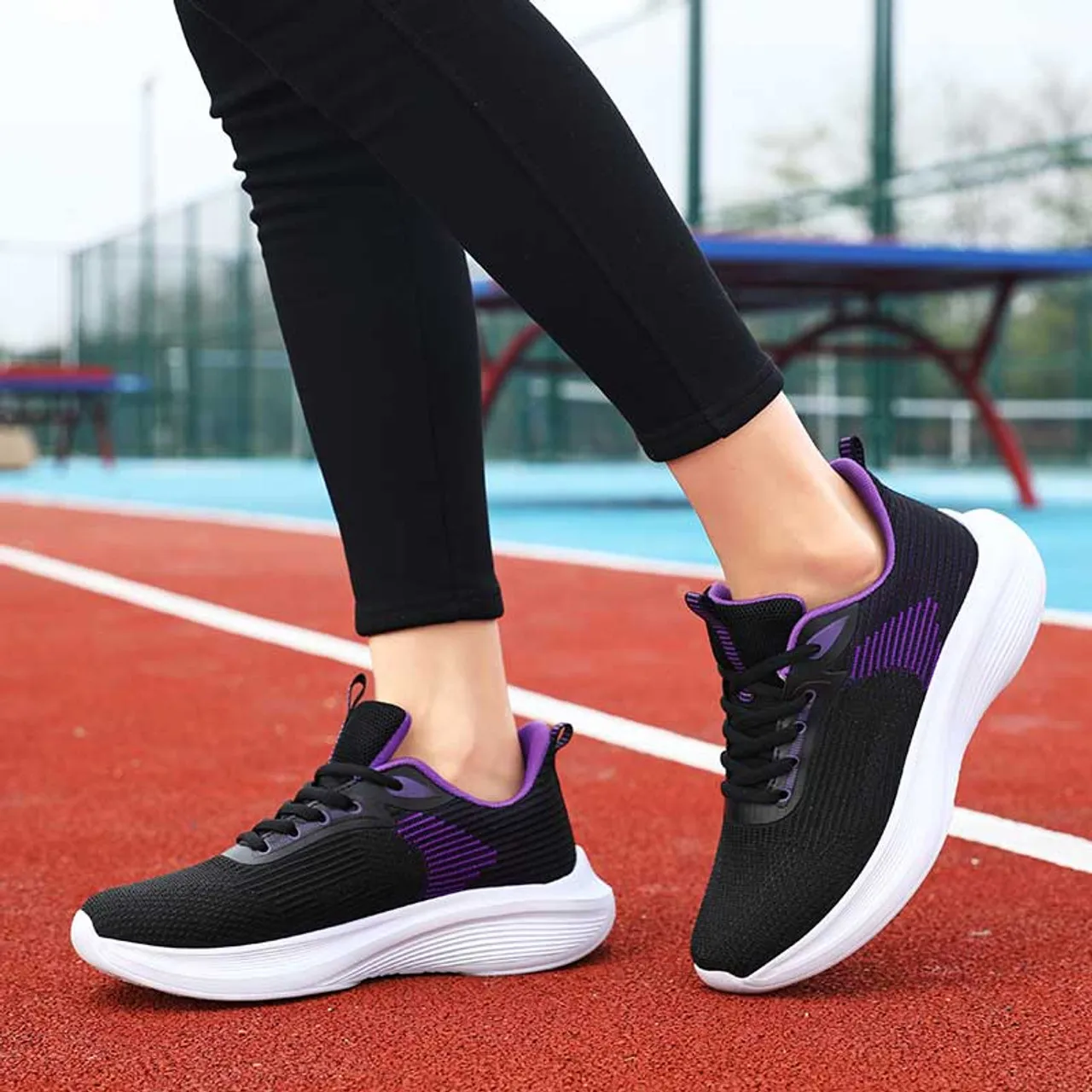 Black purple flyknit pattern stripe texture shoe sneaker