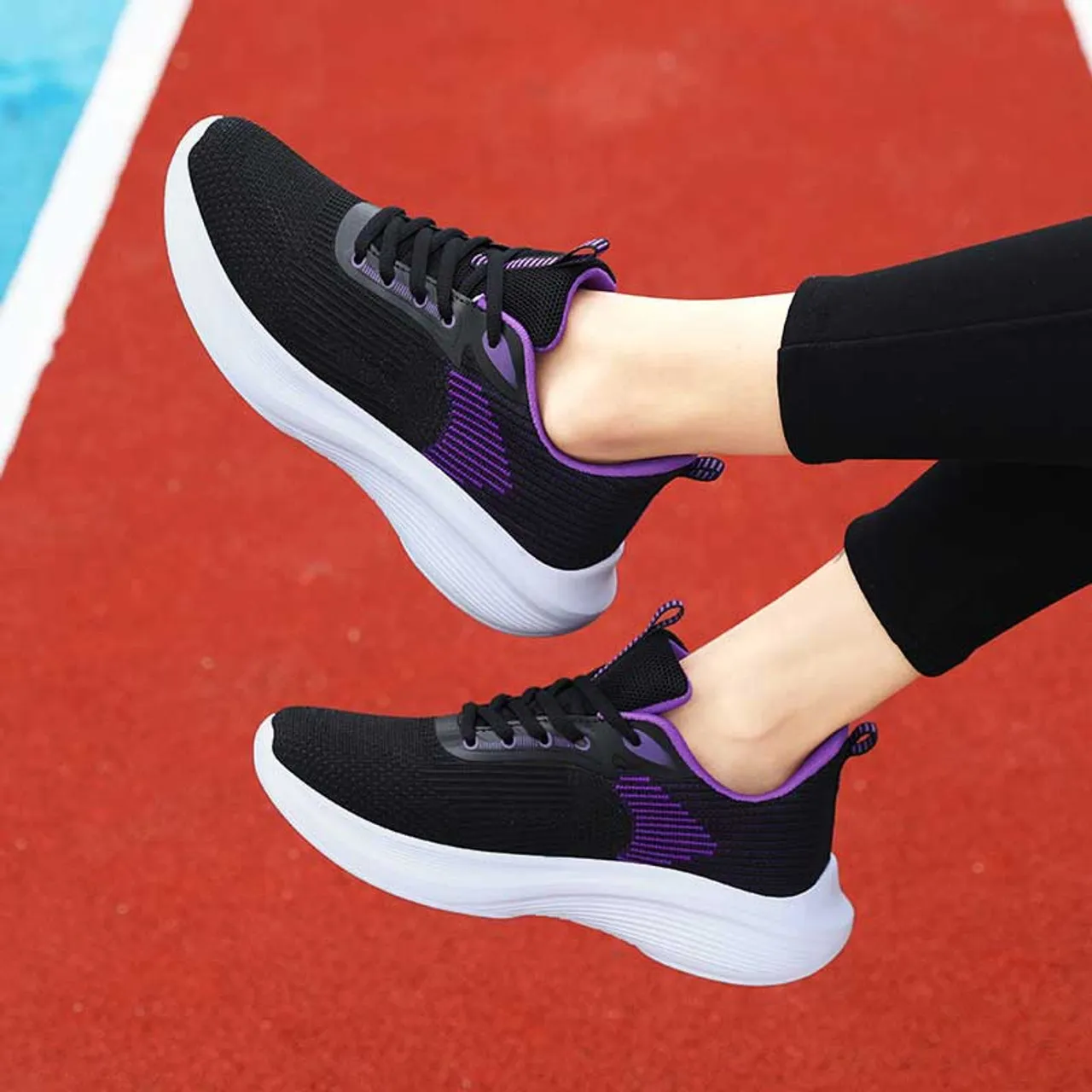 Black purple flyknit pattern stripe texture shoe sneaker