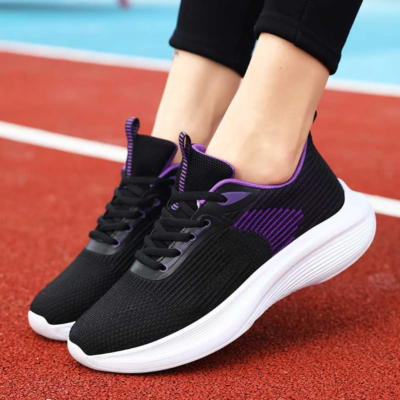 Black purple flyknit pattern stripe texture shoe sneaker