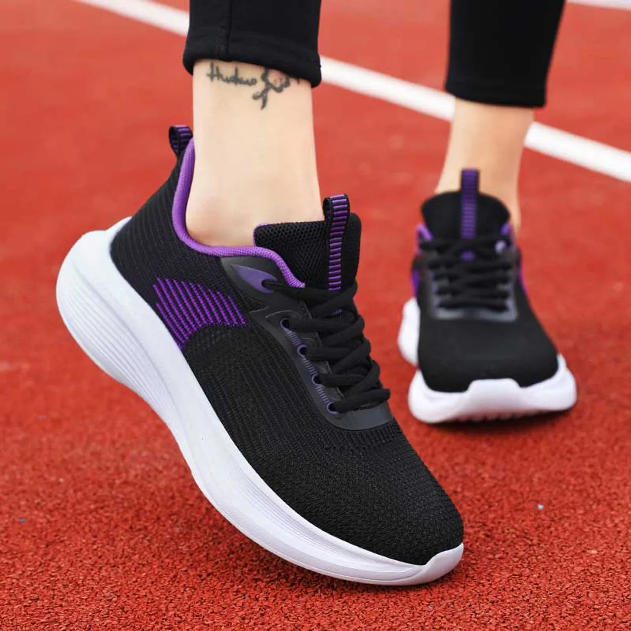 Black purple flyknit pattern stripe texture shoe sneaker