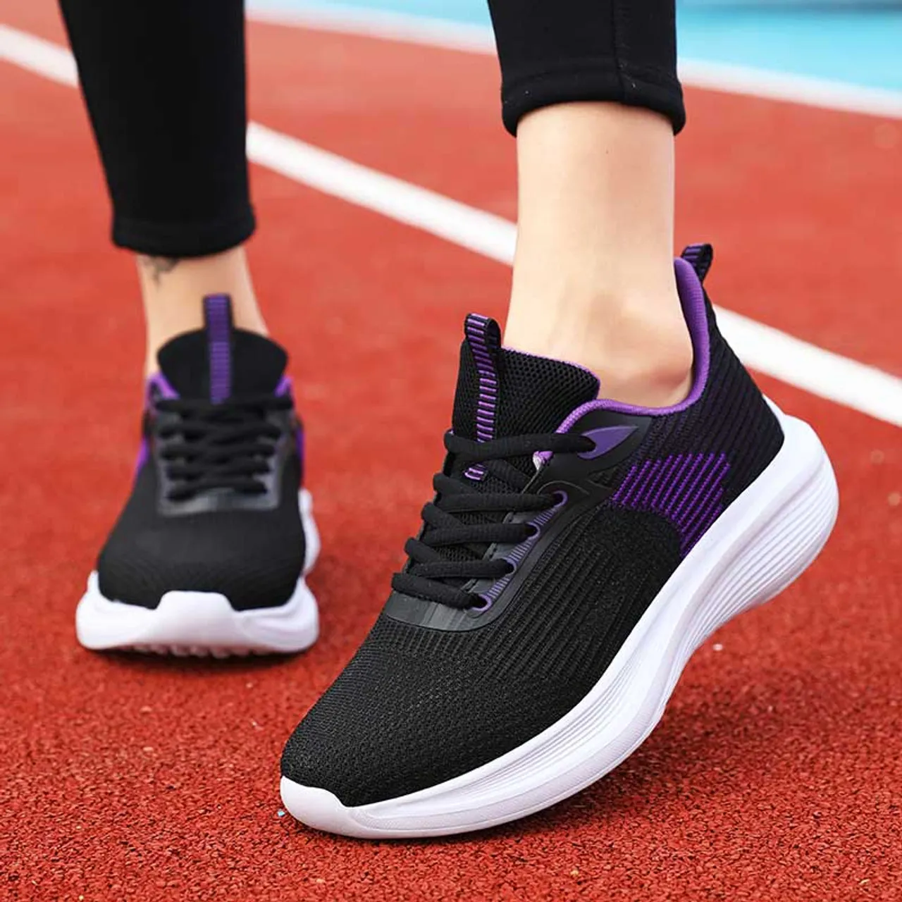 Black purple flyknit pattern stripe texture shoe sneaker