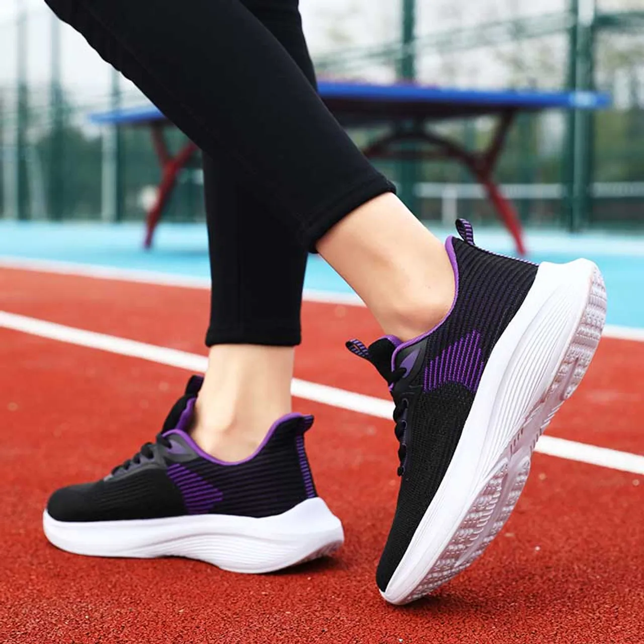 Black purple flyknit pattern stripe texture shoe sneaker