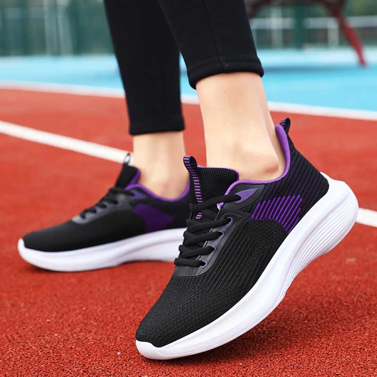 Black purple flyknit pattern stripe texture shoe sneaker