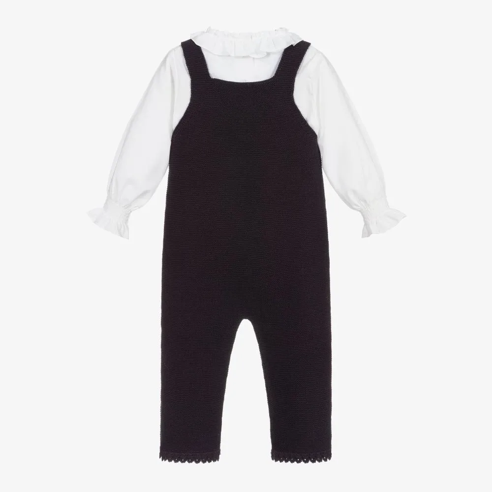 Blue Knitted Dungarees Set 