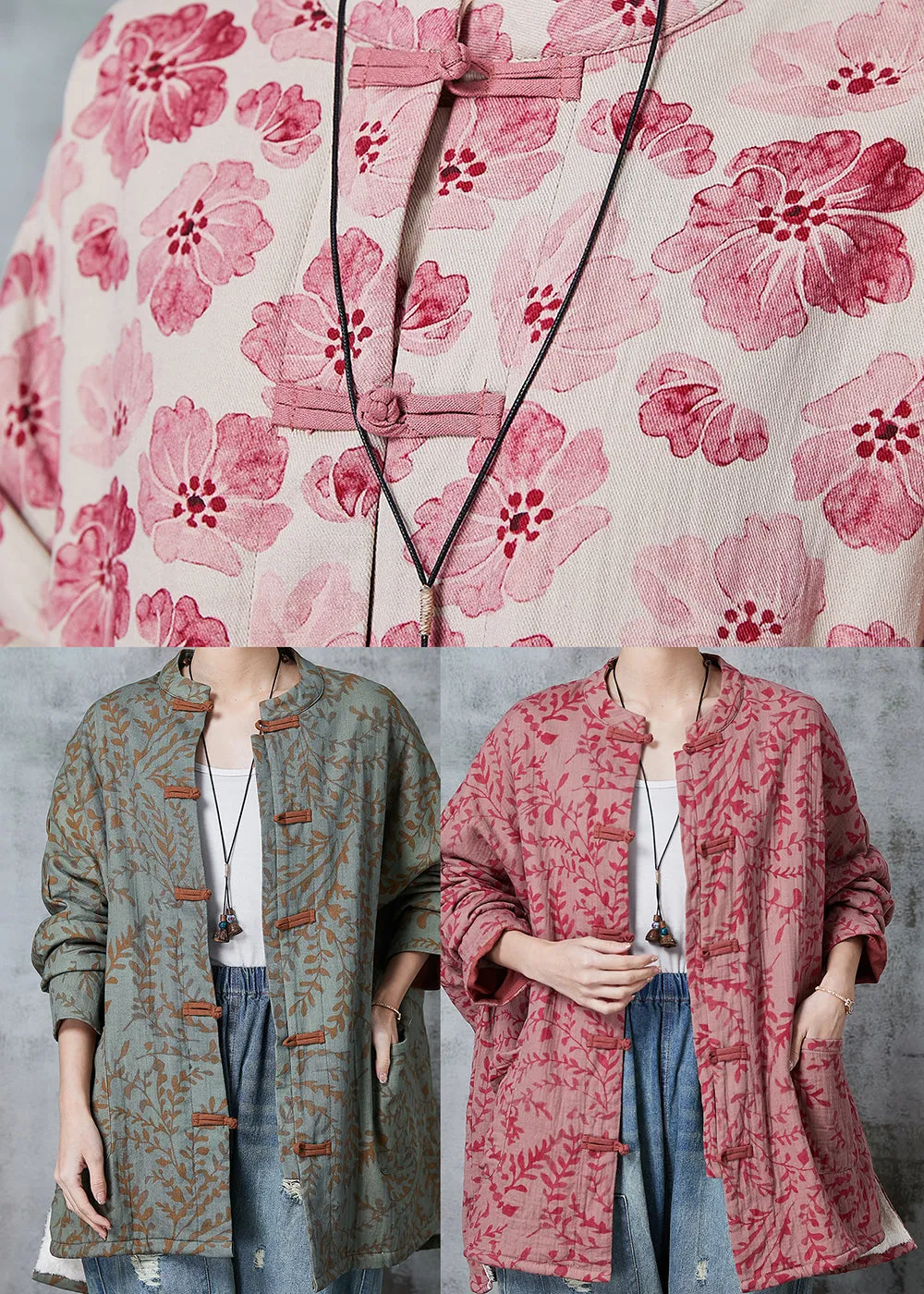 Boho Green Oversized Print Cotton Oriental Coat Spring