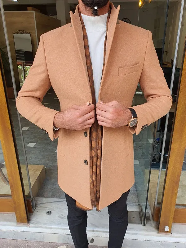 Bojo Beige Slim Fit Single Breasted Long Coat