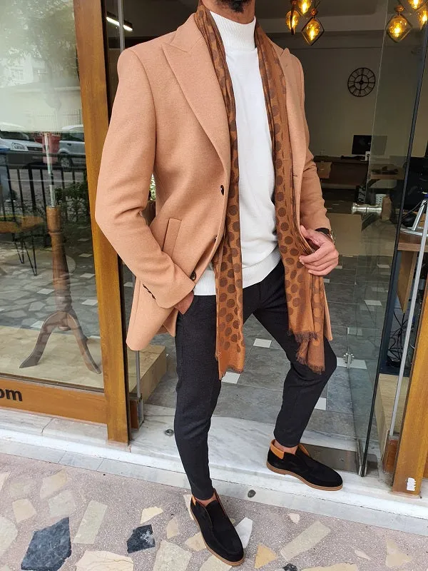 Bojo Beige Slim Fit Single Breasted Long Coat