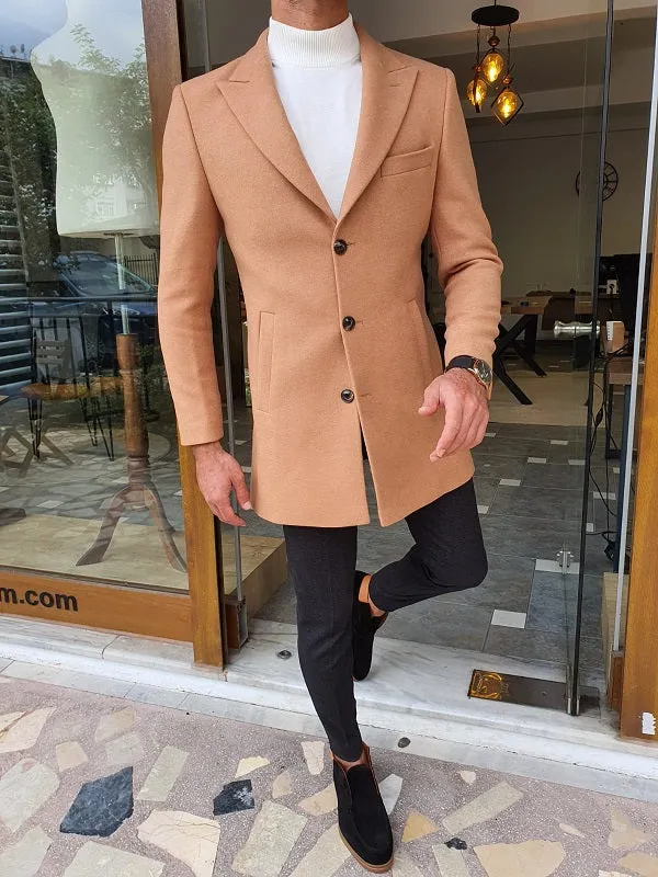 Bojo Beige Slim Fit Single Breasted Long Coat