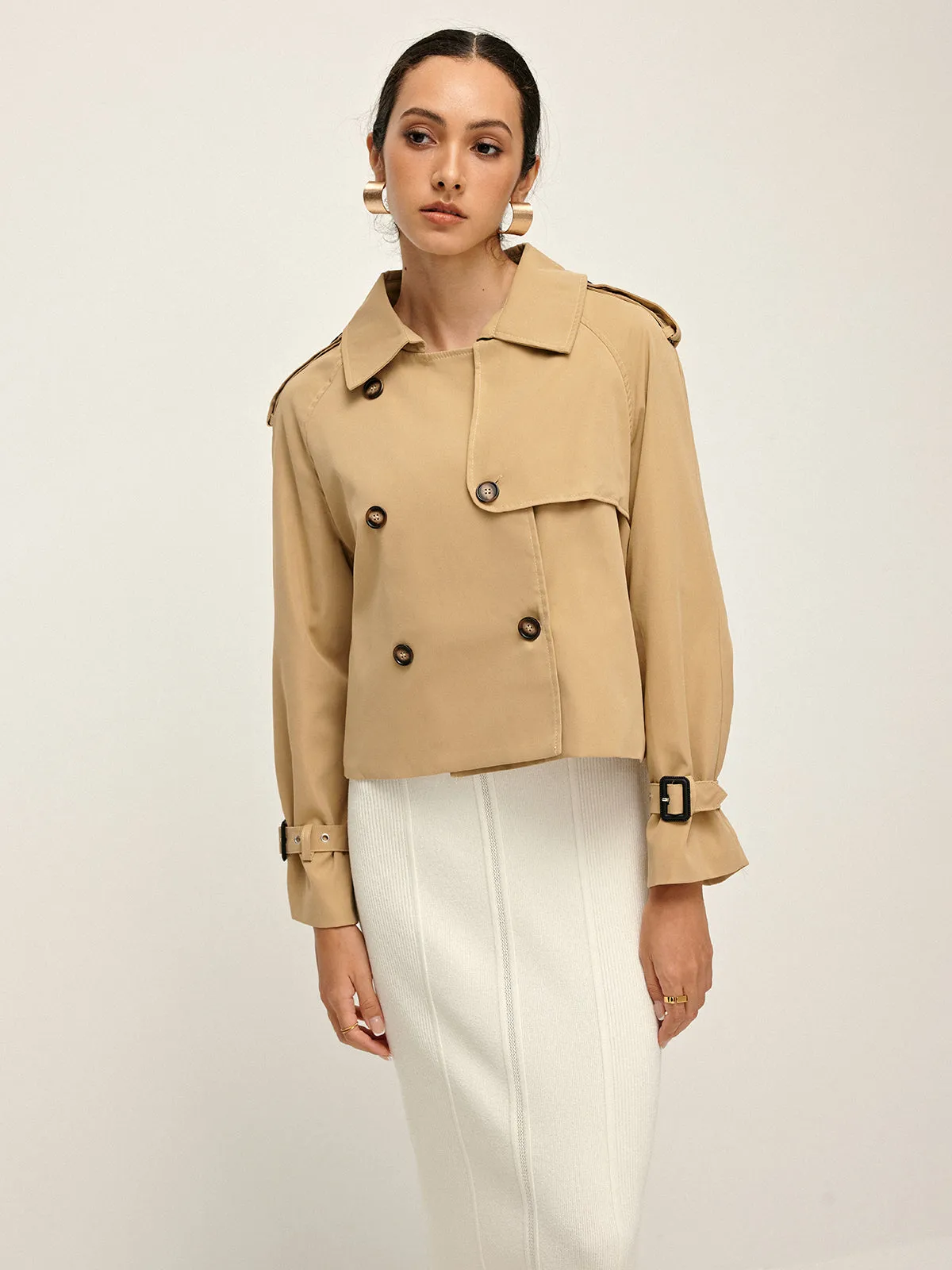 Breasted Lapel Trench Coat