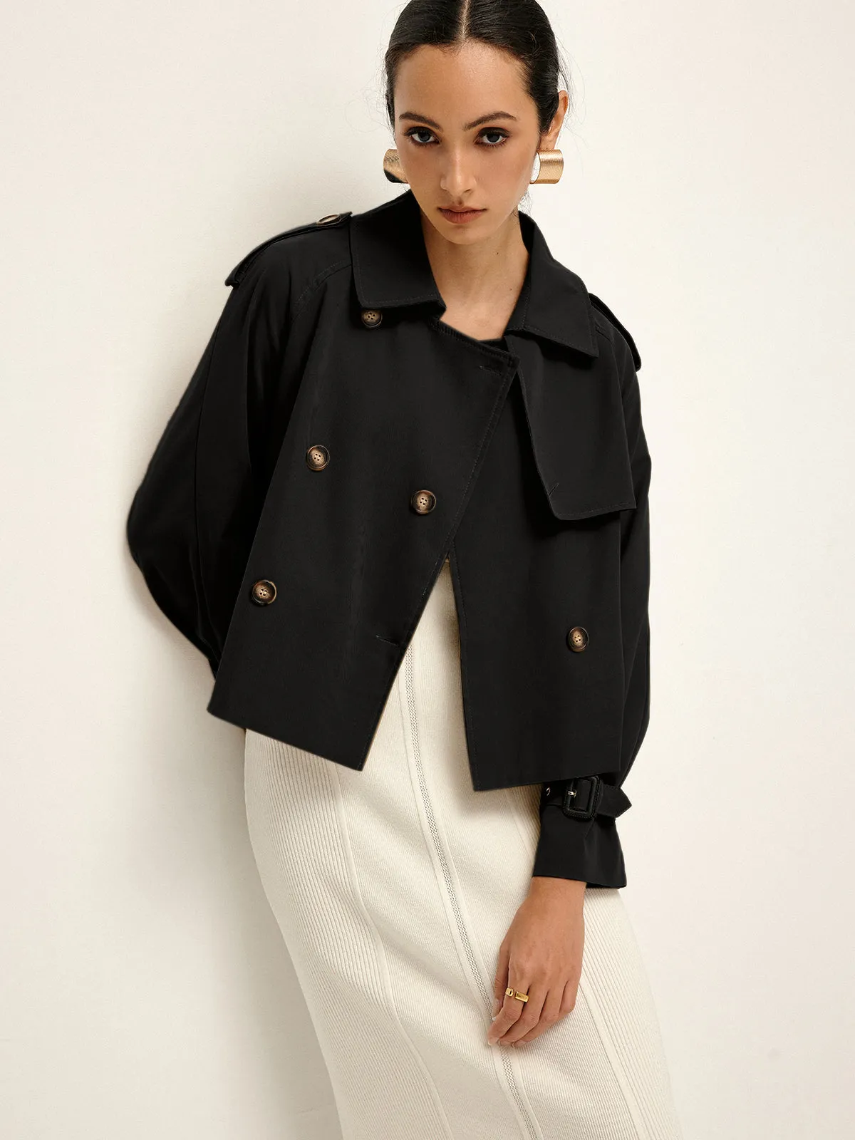 Breasted Lapel Trench Coat