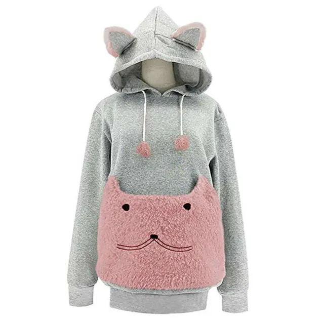 Cat Pouch Pullover Sweatshirt  with Cat's Ear Shaped Hood