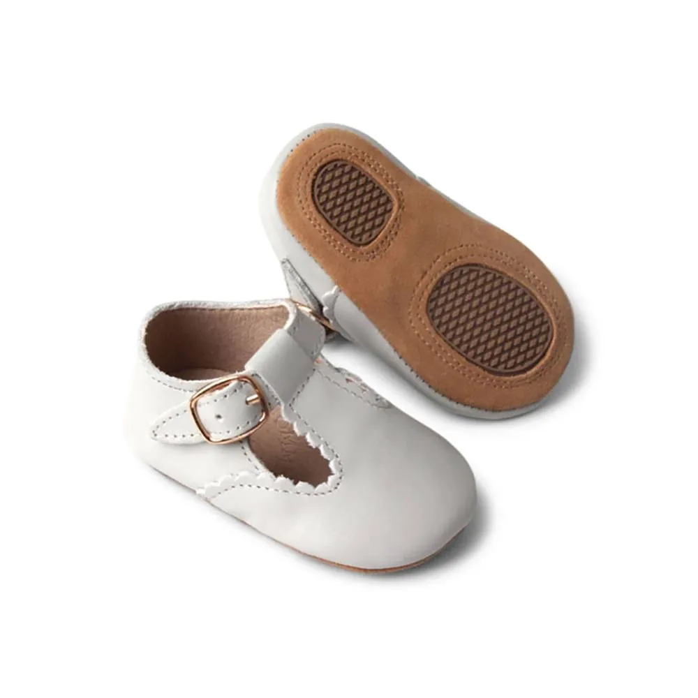 Cloud Grey Leather Baby T Bar Shoe