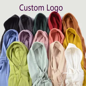 Combed cotton high quality solid color unsex hoodies customized logo 14 colors