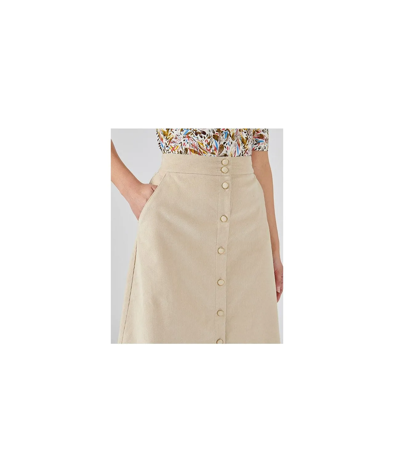 Corduroy Skirt with Button Detail