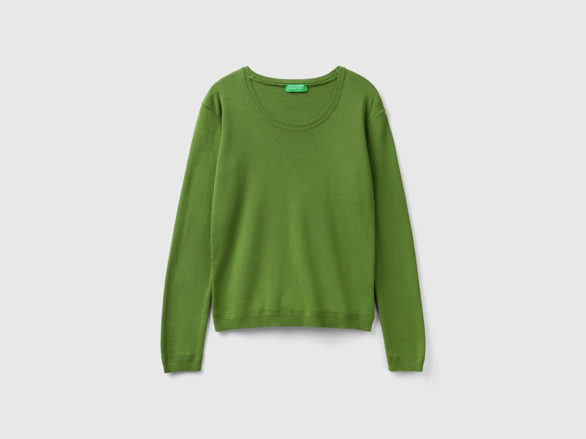 Crew neck sweater in pure cotton - Military Green | Benetton