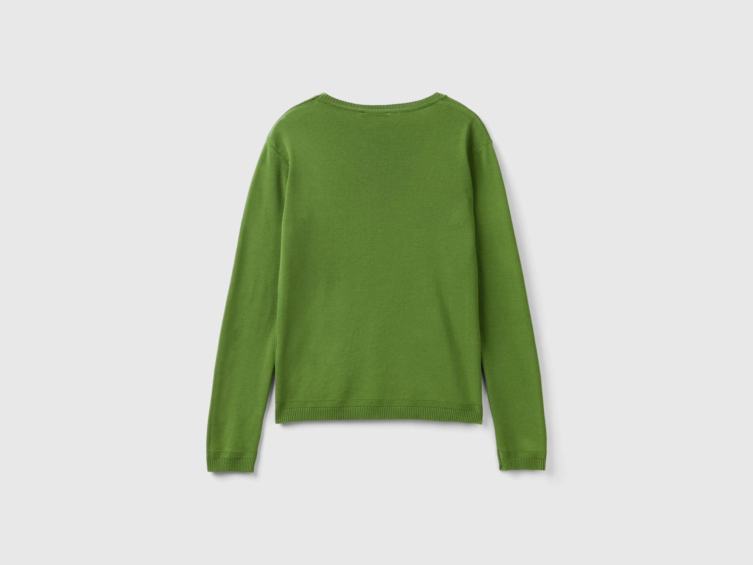 Crew neck sweater in pure cotton - Military Green | Benetton