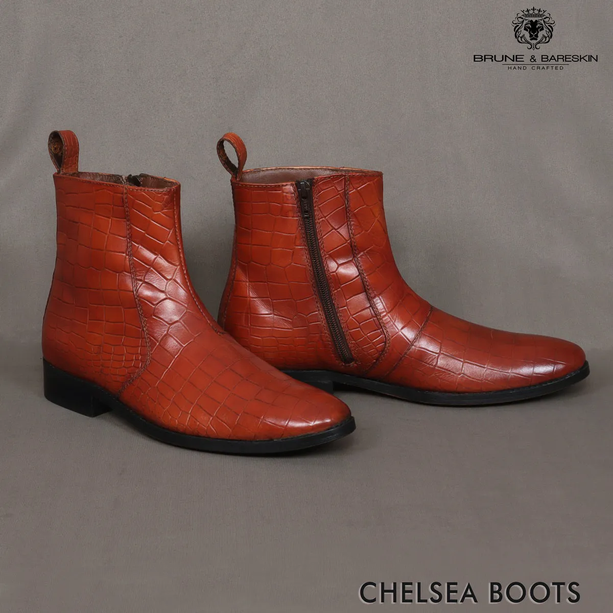 Custom Shape & Fit Tan Croco Textured Leather Boot