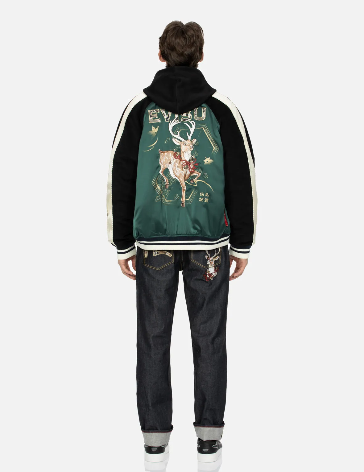 Deer and Logo Embroidery Loose Fit Souvenir Jacket