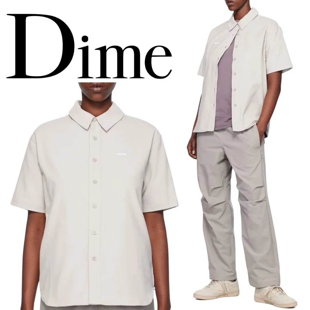 Dime  |Plain Cotton Short Sleeves Logo Front Button