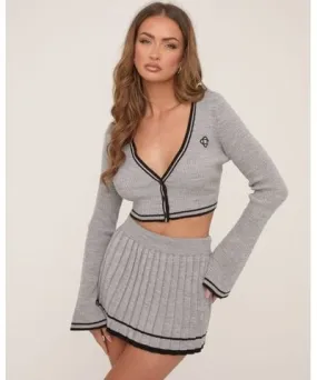 EGO Contrast Stripe Logo Detail Cardigan In Grey Knit