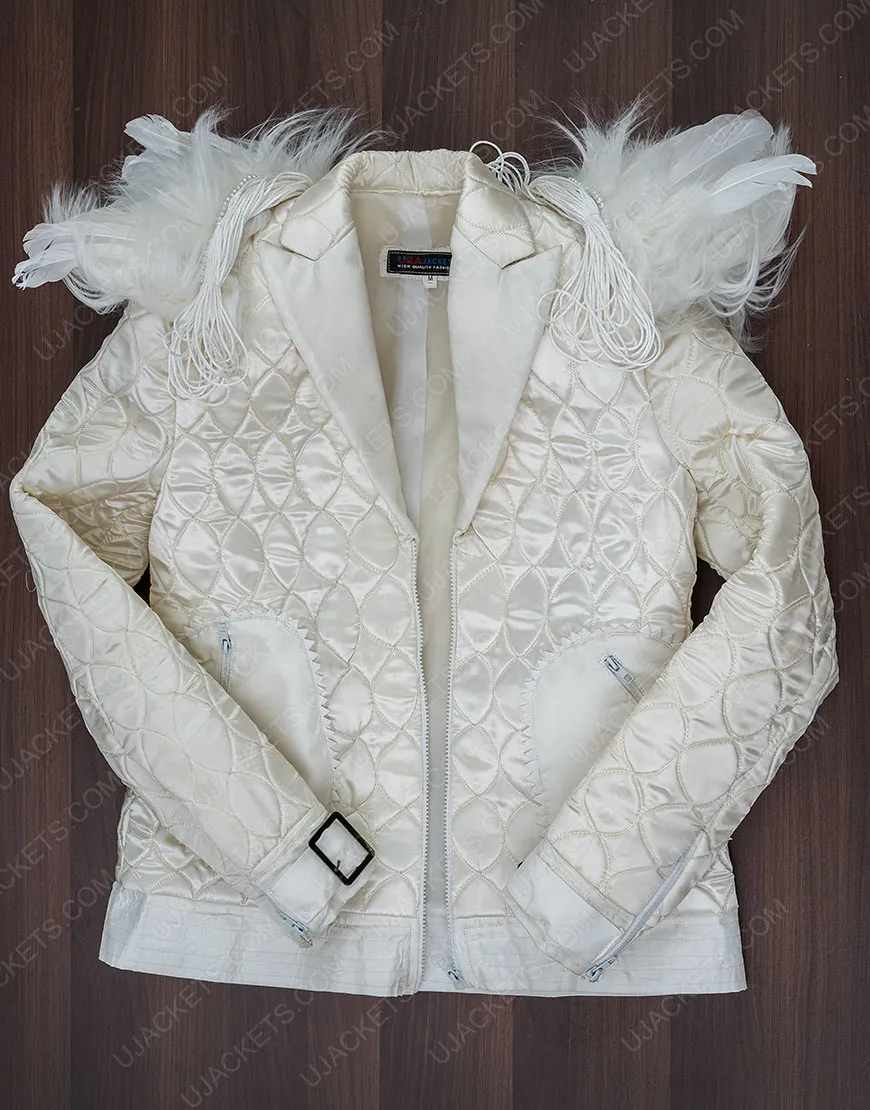 Elton John White Feathers Jacket | Elton John White Satin Bomber Jacket